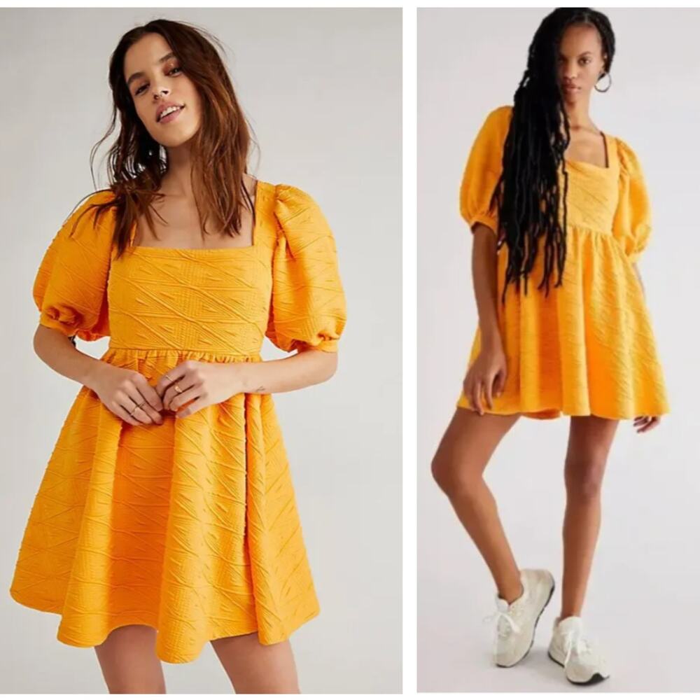 FREE PEOPLE Violet Mini Dress Carrot Ginger Yellow Orange Sz L $118 {YY16}